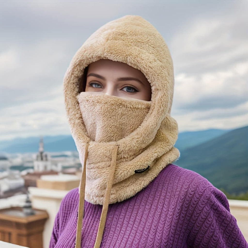 Winter-Kapuzenschal mit Fleecefutter für Damen, winddicht mit Ohrenschutz