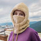 Winter-Kapuzenschal mit Fleecefutter für Damen, winddicht mit Ohrenschutz