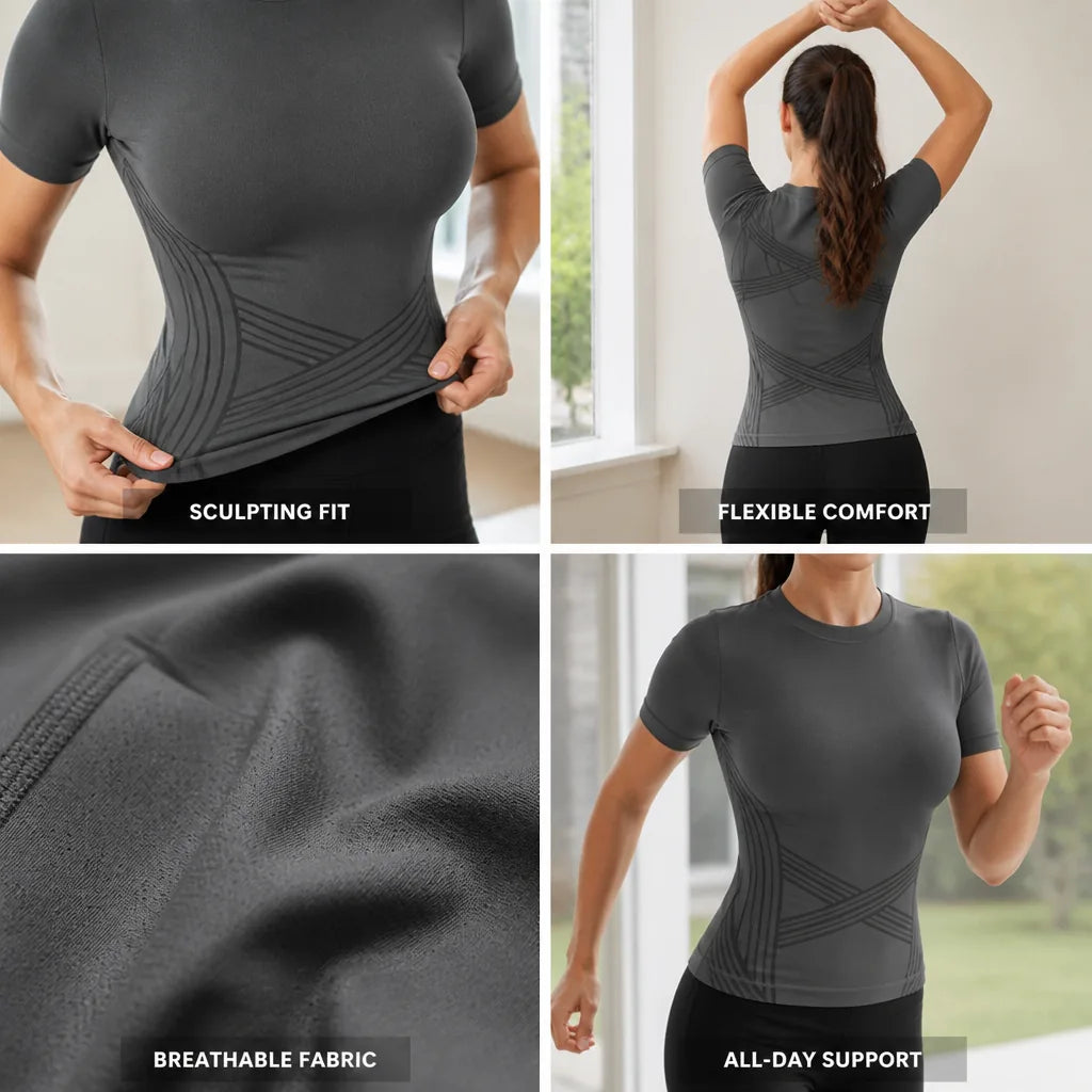 Sport Shirt Damen kurzarm – Slim Fit Atmungsaktiv Fitness