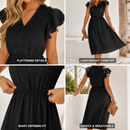 Elegant Women's Midi Dress with Ruffled Sleeves, V-Neck | Casual Chic