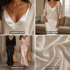 Satin Midi Dress with a Cozy Sweater Combination | Elegant Outfit