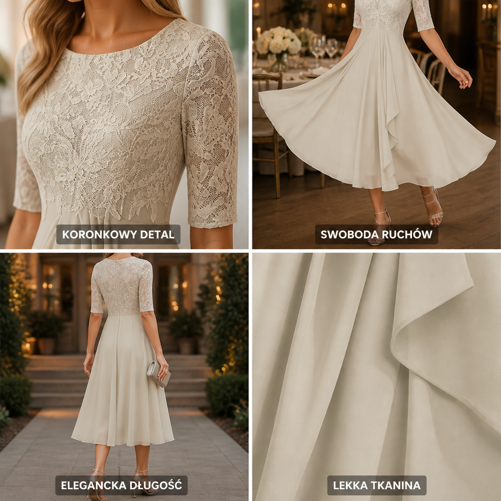 Elegantes Damen-Spitzen-Midikleid | Formelles Cocktailparty-Kleid