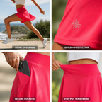 Damen Sommer-Skort mit UPF50+, hoher Taille, Faltenrock, integriertem Futter und Taschen | Freizeit-Sportrock