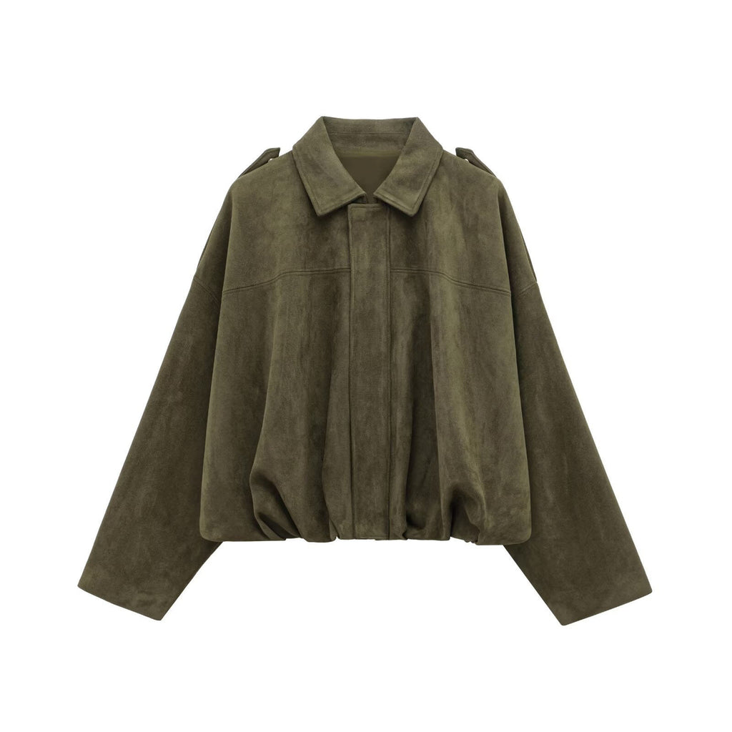 Women’s Oversized Cropped Bomber Jacket with Zipper