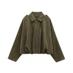 Women’s Oversized Cropped Bomber Jacket with Zipper