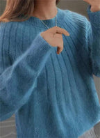 Women's Winter Knit Sweater with Simple Design - Blue