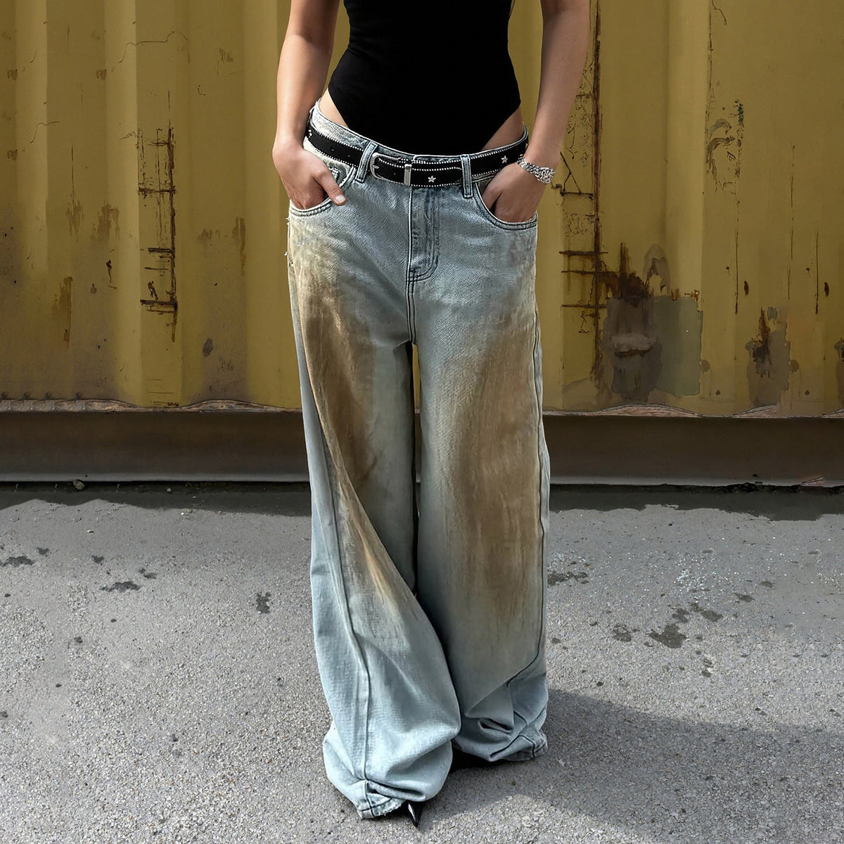 Womens Trendy Vintage Wash Wide Leg Jeans