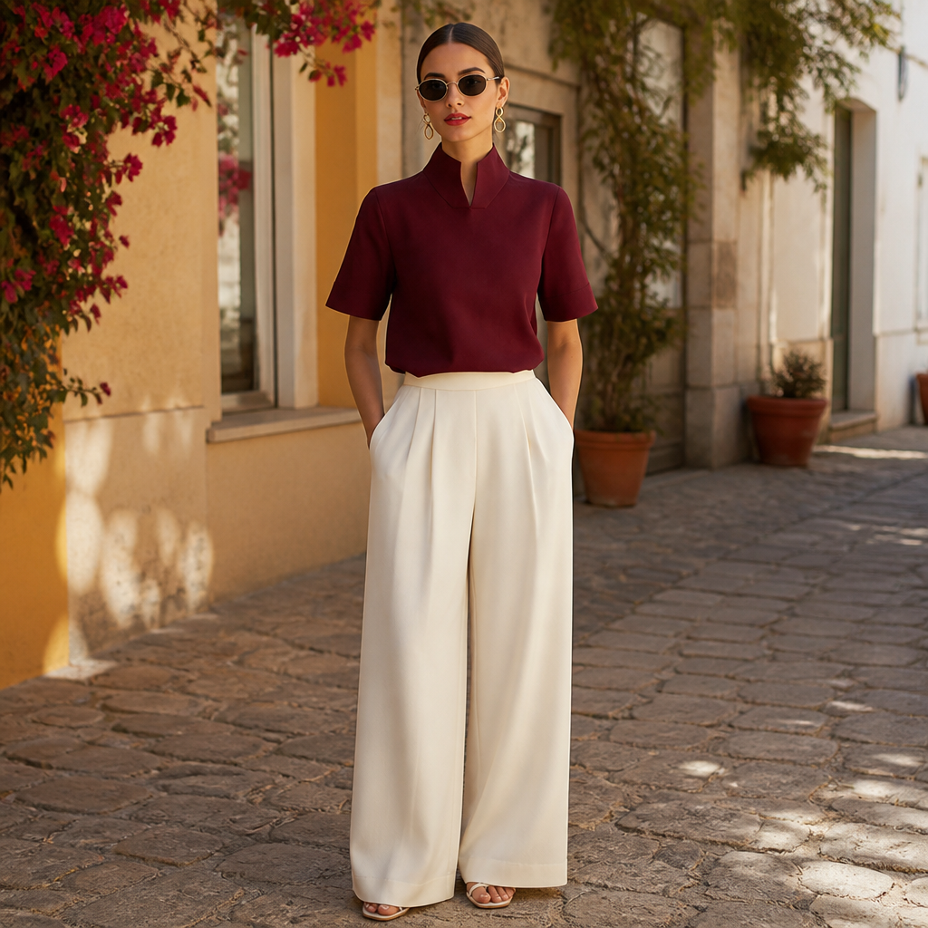 Damen Stehkragen Minimalistische Strukturierte Bluse | Leichte Bluse