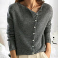 Women's Autumn Sweater with Knit-Look and Button Details - Gray