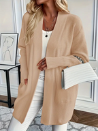 Women's Knit Sweater with Crew Neck and Relaxed Fit - Khaki