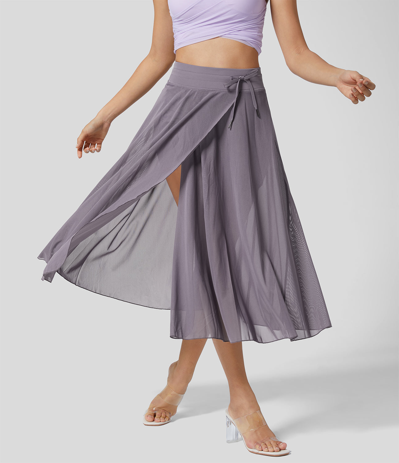 Livan - High-Waisted 2-in-1 Flowing Summer Midi Skirt - Purple