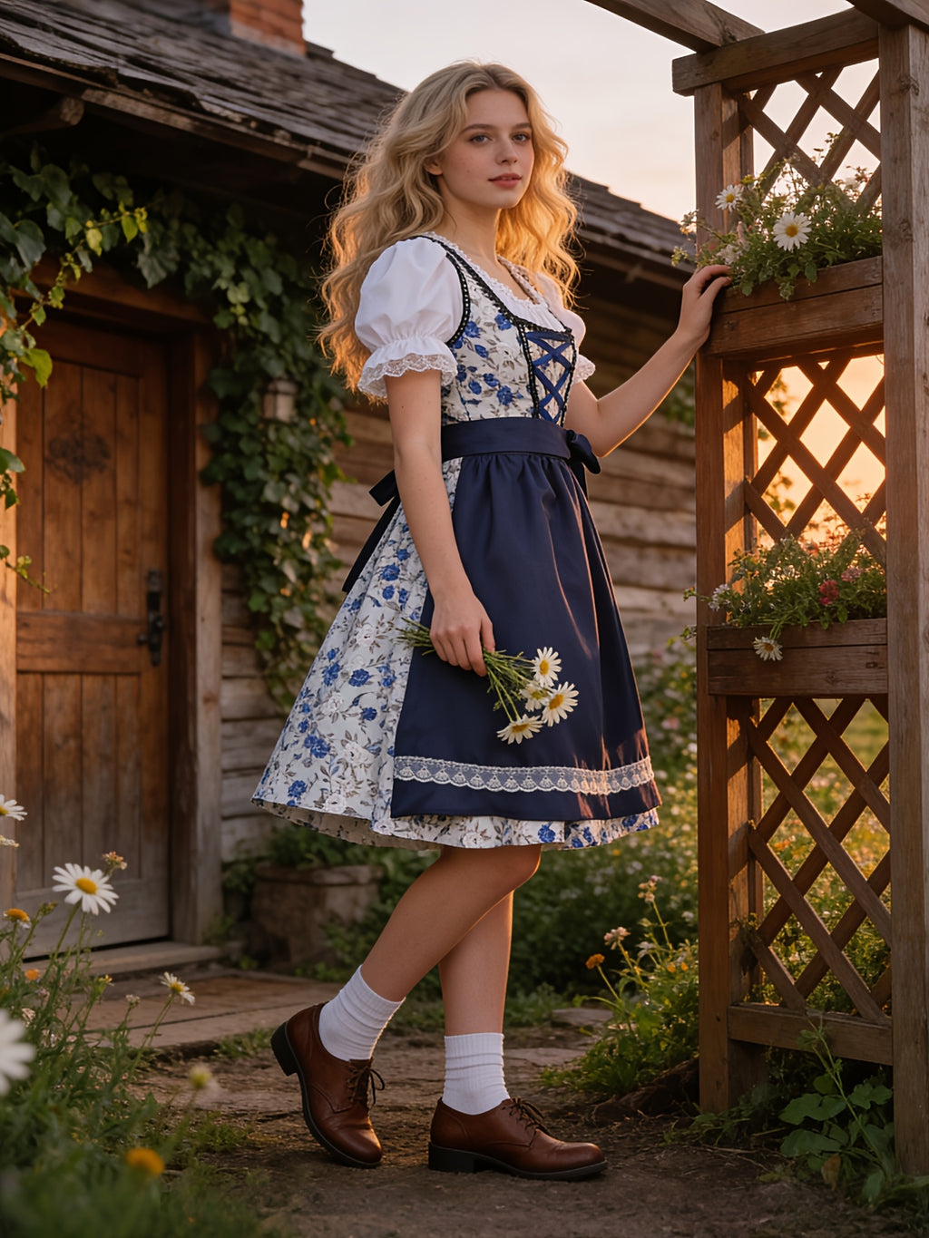 Dirndl Set Damen Oktoberfest Trachtenkleid | Bayerisches Dirndl mit Blumenmuster | Dirndl Set, Wiesn Kleid, festlich