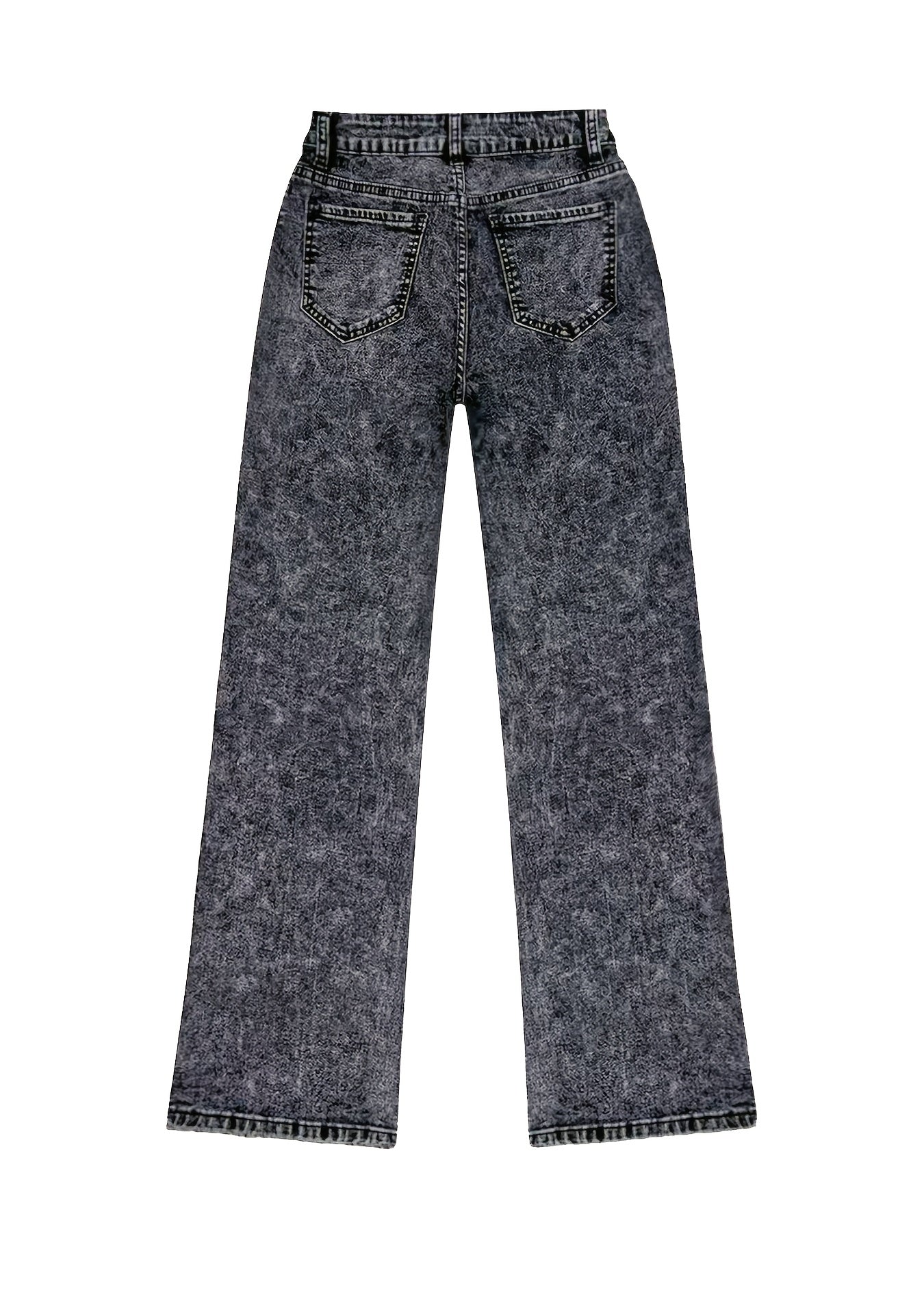 Damen Stretch Weite Loose Fit Gerade Graue Jeans | Denim-Hose mit Taschen