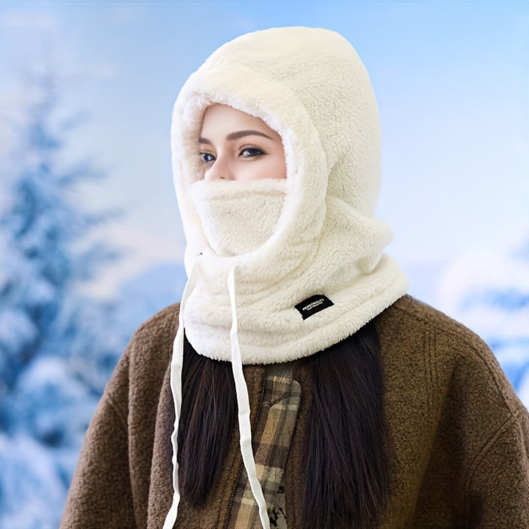 Winter-Kapuzenschal mit Fleecefutter für Damen, winddicht mit Ohrenschutz