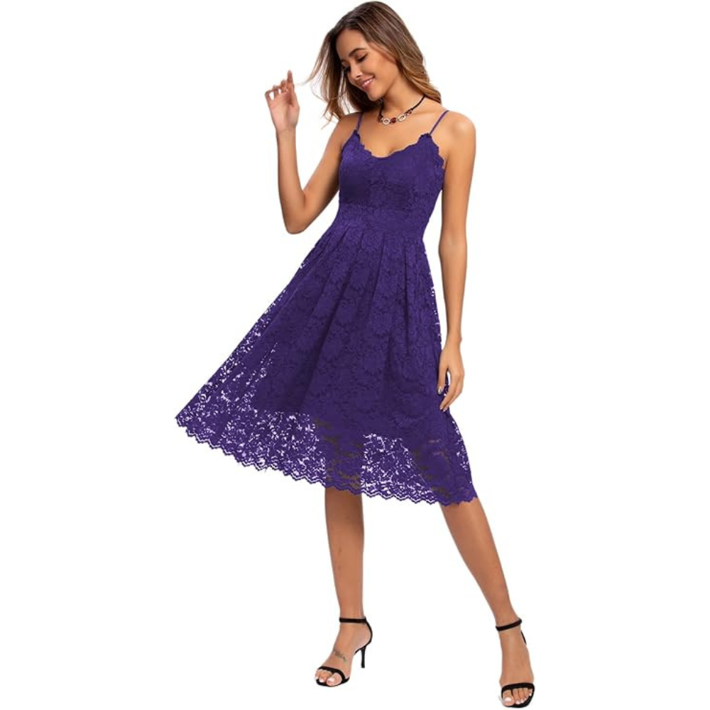Lace V-Neck A-Line Summer Dress – Lightweight Vintage for Women