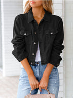 Denim Jacket in Relaxed Fit with Chest Pockets and Button Placket | Perfect for Autumn - Black