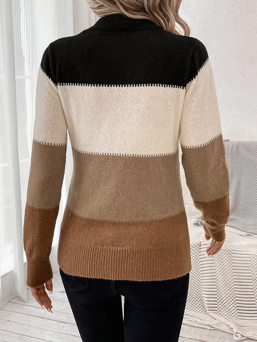 Color Block Rollkragenpullover | Weicher Strickpullover für Herbst & Winter