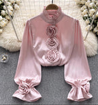 Lightweight Autumn Long-Sleeve Shirt with Floral Print - Pink