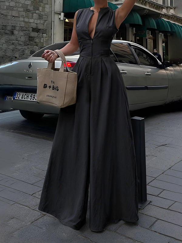 Women Sleeveless Zip-Front Jumpsuit