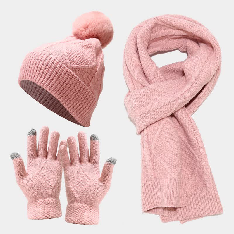 3-teiliges Set mit kuscheligen Strickaccessoires
