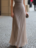 Damen Maxikleid mit drapiertem Wasserfallausschnitt und Raffung Abendkleid