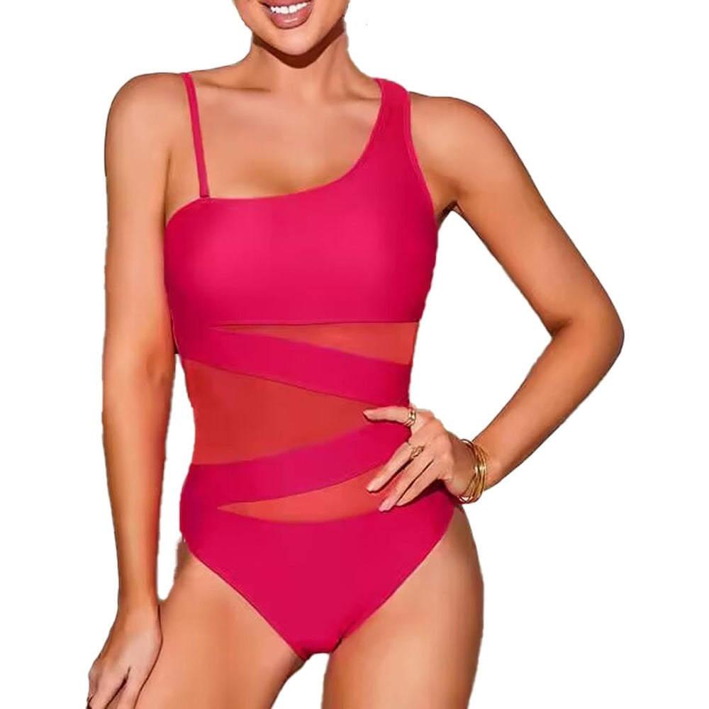 Tummy Control One-Piece Swimsuit - Rose Red Single Ribbon