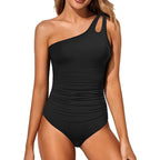 Tummy Control One-Piece Swimsuit - Rose Red Single Ribbon