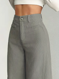 Women's Corduroy Pants with High Waist and Wide Leg - Gray