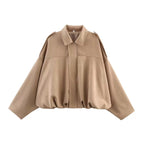 Women’s Oversized Cropped Bomber Jacket with Zipper