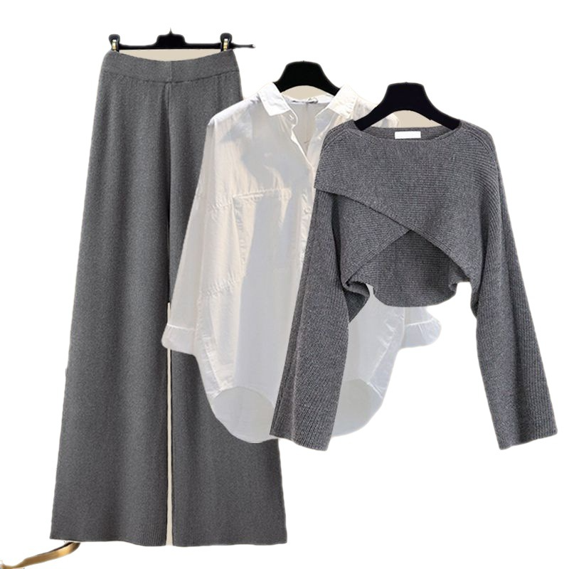 Women's 3 Piece Outfit Set | Wide Leg Trousers with Shirt and Top