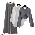 Women's 3 Piece Outfit Set | Wide Leg Trousers with Shirt and Top