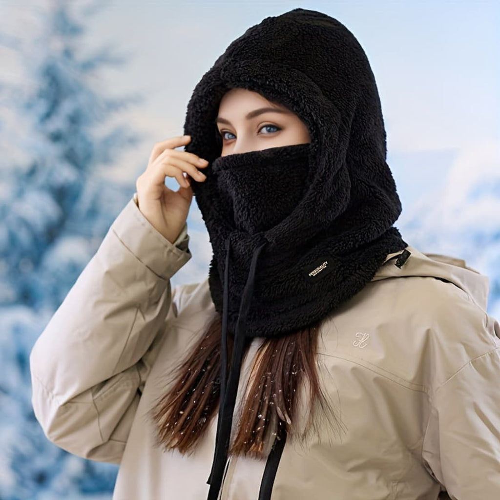 Winter-Kapuzenschal mit Fleecefutter für Damen, winddicht mit Ohrenschutz