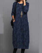 Long Sleeved Pocket Dress with Print | Floral Midi Dress