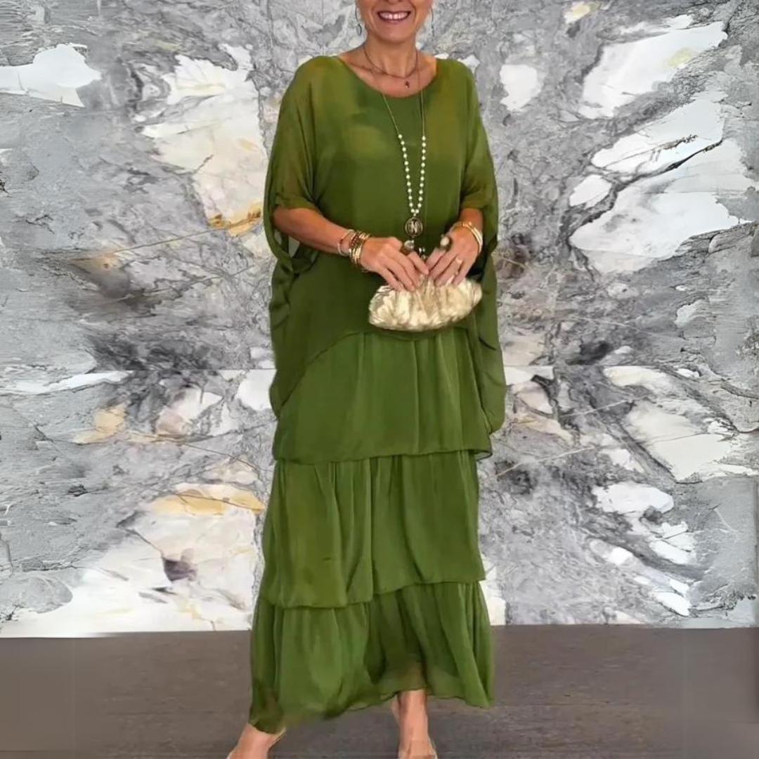 Women's Summer Chiffon Dress, Long and Flowing, Elegant Floor-Length Fit - Green