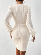 Eleganter europäischer und amerikanischer Stil | Geripptes, langärmeliges, figurbetontes Kleid