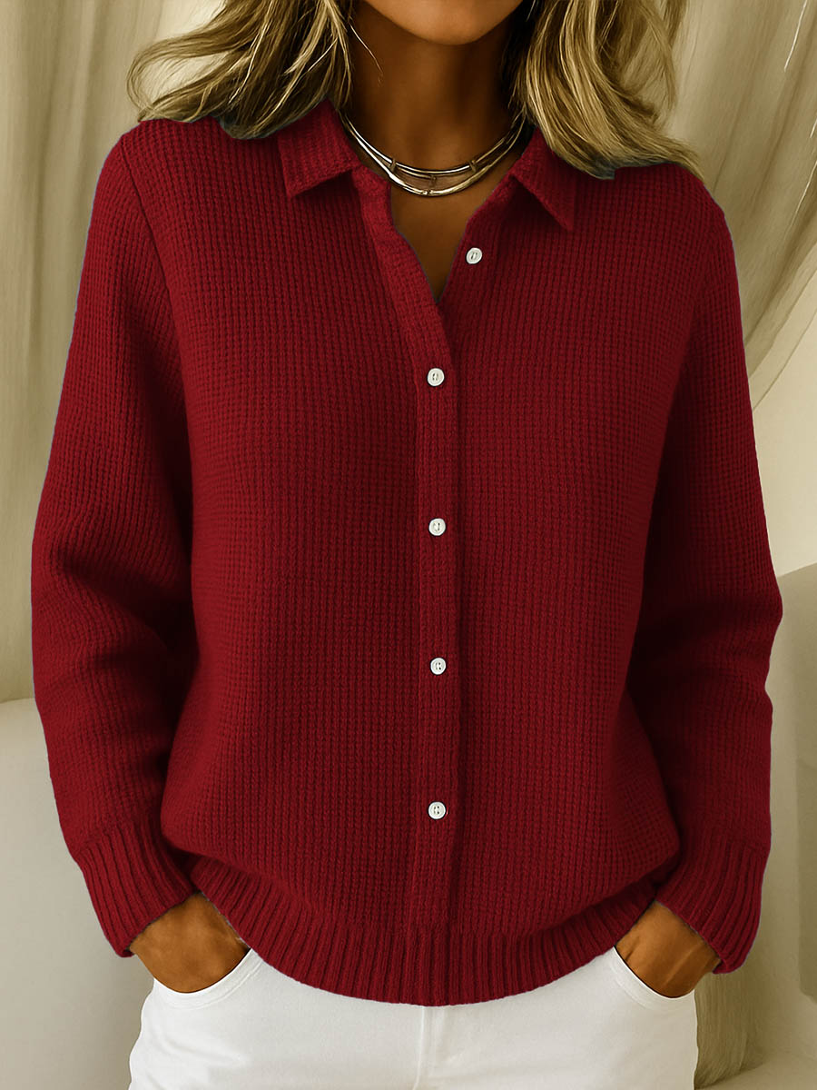 Women's Classic Cardigan with Collar – Timeless Elegance in a Soft Cotton Blend