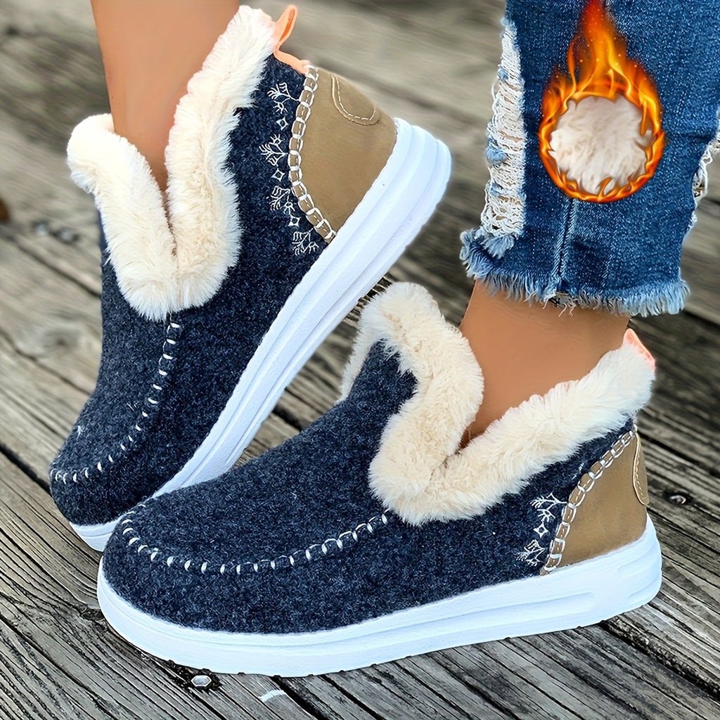 Damen-Winterstiefeletten aus Fleece, warme Schneestiefel mit rutschfester Sohle