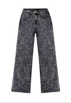 Damen Stretch Weite Loose Fit Gerade Graue Jeans | Denim-Hose mit Taschen