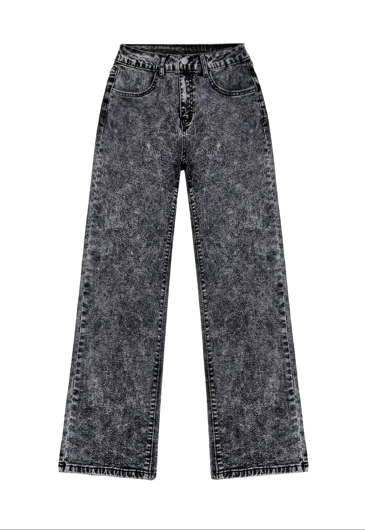 Damen Stretch Weite Loose Fit Gerade Graue Jeans | Denim-Hose mit Taschen