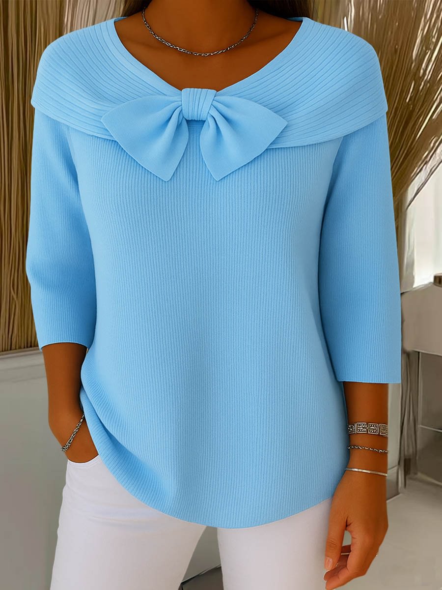 Damen-Poloshirt aus Rippstrick mit Schleife