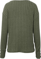 Damen Kuscheliger Herbst-Winter V-Ausschnitt Langarm-T-Shirt mit Knopfleiste