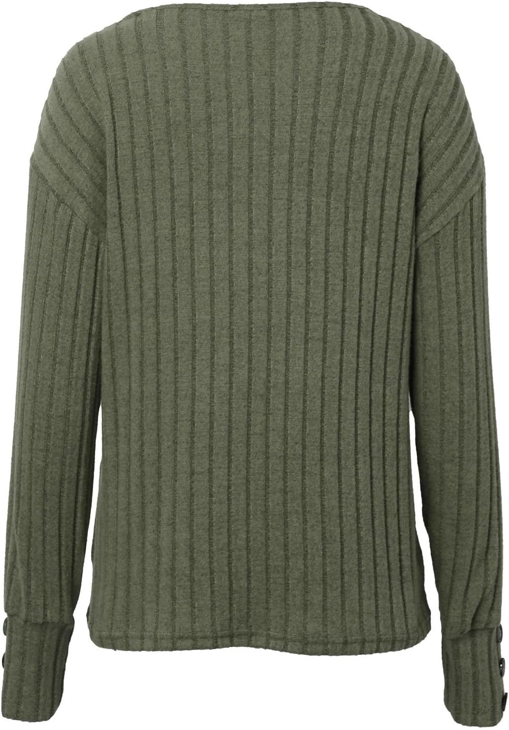 Damen Kuscheliger Herbst-Winter V-Ausschnitt Langarm-T-Shirt mit Knopfleiste