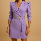 Women's Navy Dress with Double-Breasted Fastening Midi Dress - Curvay