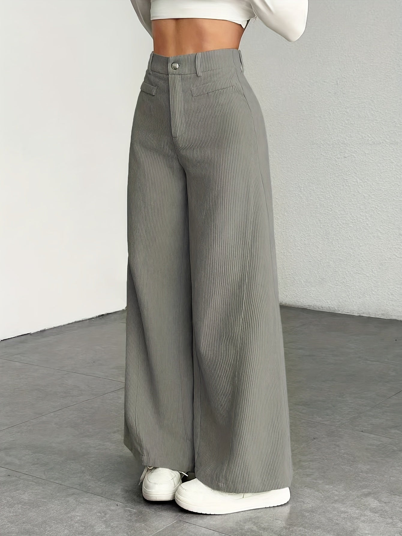Damen High Waist Cordhose mit weitem Bein, lässig, waschbar