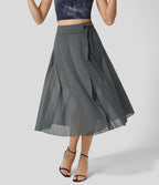 Livan - High-Waisted 2-in-1 Flowing Summer Midi Skirt - Gray