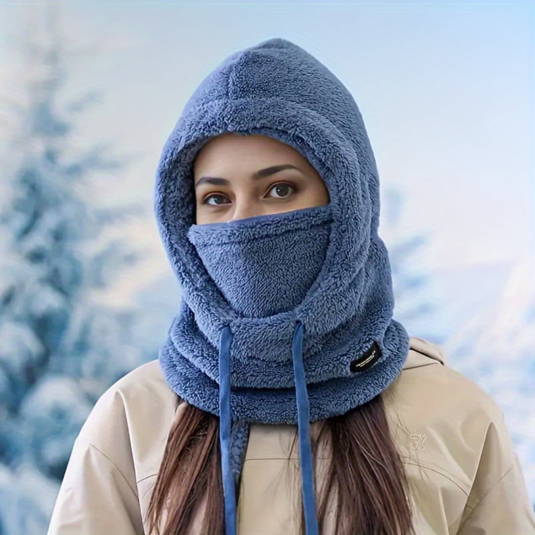 Winter-Kapuzenschal mit Fleecefutter für Damen, winddicht mit Ohrenschutz