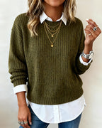Pullover Mit Hemdkragen Und Patchwork-Design
