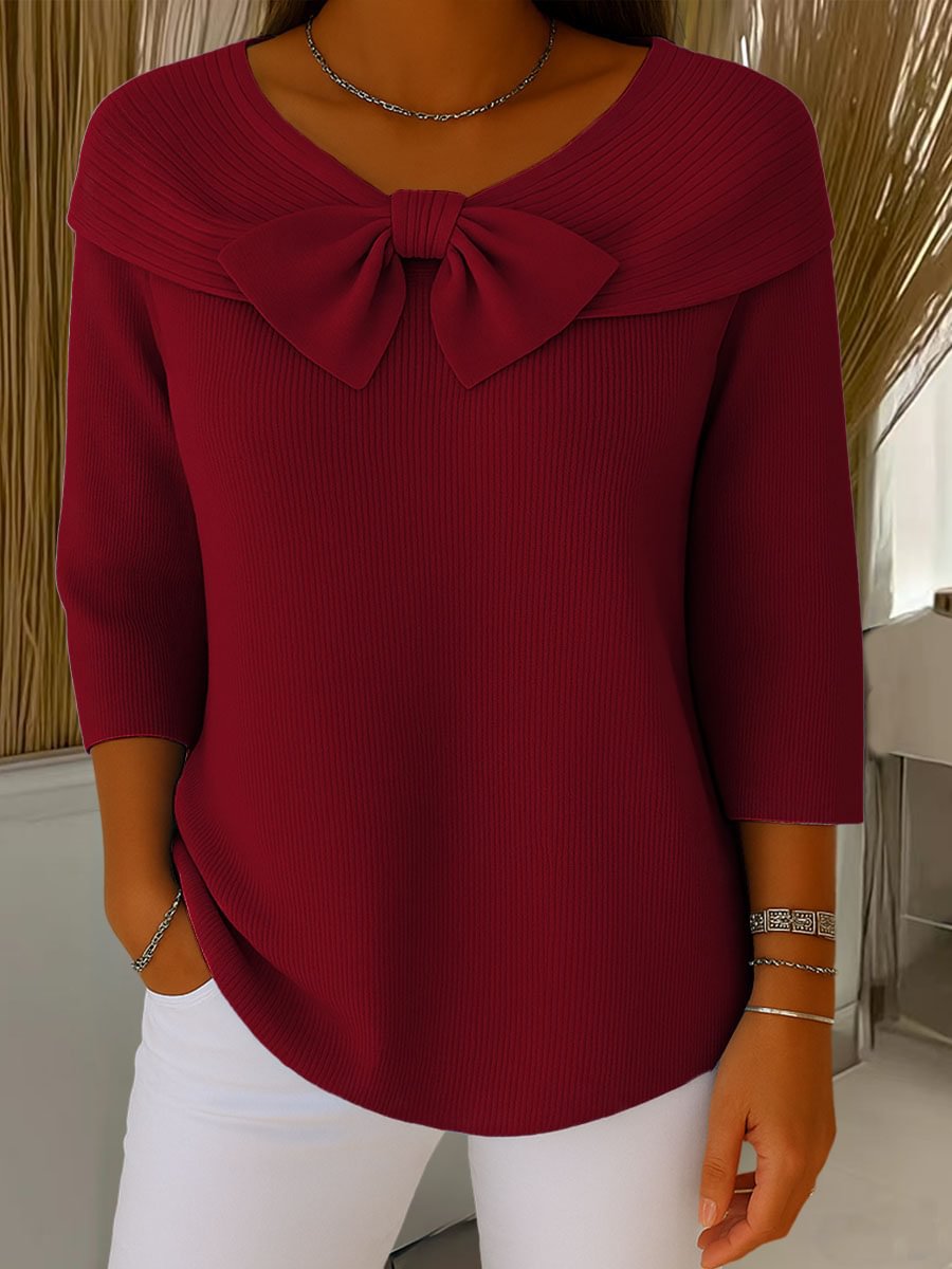 Damen-Poloshirt aus Rippstrick mit Schleife