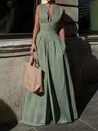Women Sleeveless Zip-Front Jumpsuit