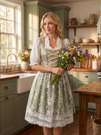 Dirndl Set Damen Oktoberfest Trachtenkleid mit Bluse Schürze 3-teilig